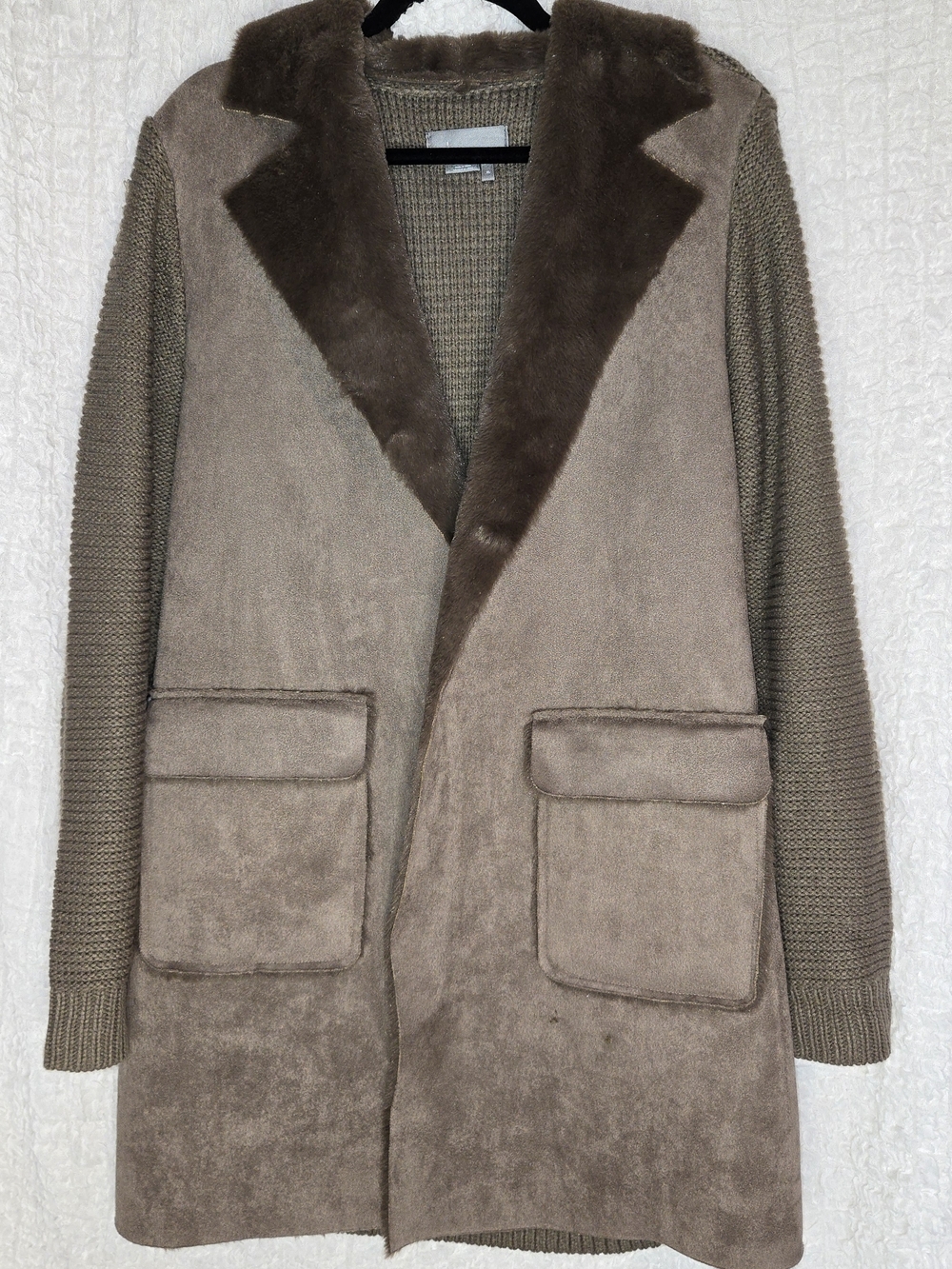 Anthropologie Piper Taupe Faux Suede Coat Knit Brown